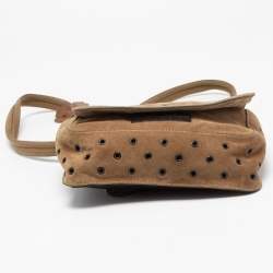 Prada Brown Suede Embellished Shoulder Bag