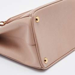 Pre Owned Prada Beige Saffiano Leather Medium Galleria Double Zip Tote