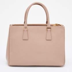 Pre Owned Prada Beige Saffiano Leather Medium Galleria Double Zip Tote