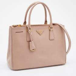 Pre Owned Prada Beige Saffiano Leather Medium Galleria Double Zip Tote
