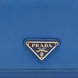 Pre Owned Prada Blue Saffiano Leather Move Flap Continental Wallet