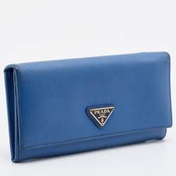 Pre Owned Prada Blue Saffiano Leather Move Flap Continental Wallet