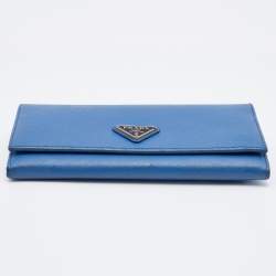 Pre Owned Prada Blue Saffiano Leather Move Flap Continental Wallet