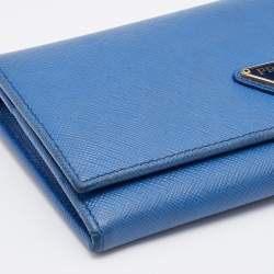 Pre Owned Prada Blue Saffiano Leather Move Flap Continental Wallet
