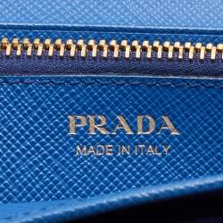 Pre Owned Prada Blue Saffiano Leather Move Flap Continental Wallet