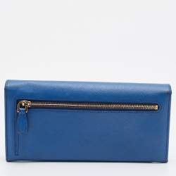 Pre Owned Prada Blue Saffiano Leather Move Flap Continental Wallet