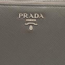 Pre Owned Prada Grey Saffiano Lux Leather Zip Around Continental Wallet