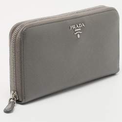 Pre Owned Prada Grey Saffiano Lux Leather Zip Around Continental Wallet