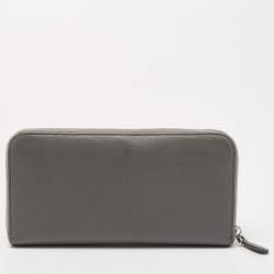 Pre Owned Prada Grey Saffiano Lux Leather Zip Around Continental Wallet