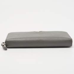 Pre Owned Prada Grey Saffiano Lux Leather Zip Around Continental Wallet
