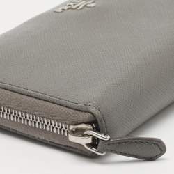 Pre Owned Prada Grey Saffiano Lux Leather Zip Around Continental Wallet