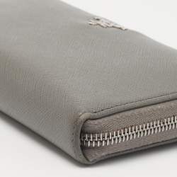 Pre Owned Prada Grey Saffiano Lux Leather Zip Around Continental Wallet