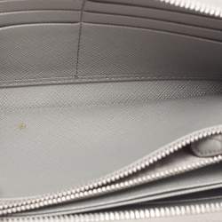 Pre Owned Prada Grey Saffiano Lux Leather Zip Around Continental Wallet