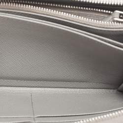Pre Owned Prada Grey Saffiano Lux Leather Zip Around Continental Wallet