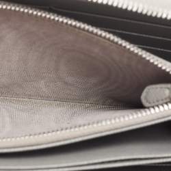 Pre Owned Prada Grey Saffiano Lux Leather Zip Around Continental Wallet