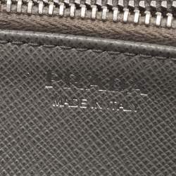 Pre Owned Prada Grey Saffiano Lux Leather Zip Around Continental Wallet