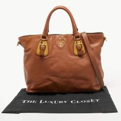 Pre Owned Prada Brown Calfskin Leather Nocciolo Top Handle Bag
