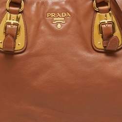 Pre Owned Prada Brown Calfskin Leather Nocciolo Top Handle Bag