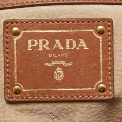 Pre Owned Prada Brown Calfskin Leather Nocciolo Top Handle Bag