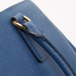 Prada Navy Blue Saffiano Lux Leather Small Middle Zip Tote