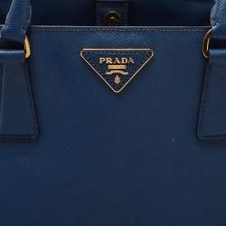 Prada Navy Blue Saffiano Lux Leather Small Middle Zip Tote