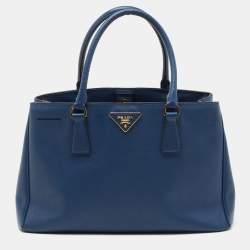 Prada Navy Blue Saffiano Lux Leather Small Middle Zip Tote
