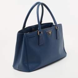 Prada Navy Blue Saffiano Lux Leather Small Middle Zip Tote