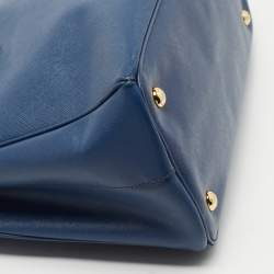 Prada Navy Blue Saffiano Lux Leather Small Middle Zip Tote