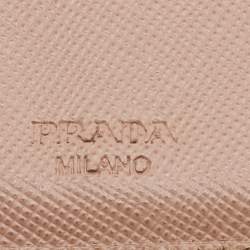 Pre Owned Prada Beige Saffiano Leather Trifold Compact Wallet