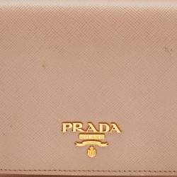 Pre Owned Prada Beige Saffiano Leather Trifold Compact Wallet