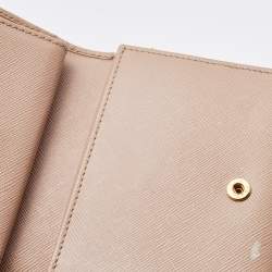 Pre Owned Prada Beige Saffiano Leather Trifold Compact Wallet