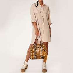 Pre Owned Prada Brown Python Leather Drawstring Bow Tote