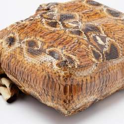 Pre Owned Prada Brown Python Leather Drawstring Bow Tote