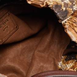 Pre Owned Prada Brown Python Leather Drawstring Bow Tote