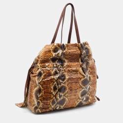 Pre Owned Prada Brown Python Leather Drawstring Bow Tote
