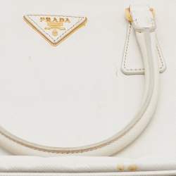 Prada White Saffiano Leather Medium Galleria Double Zip Tote