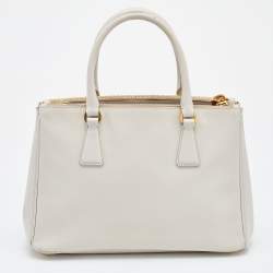 Prada White Saffiano Leather Medium Galleria Double Zip Tote