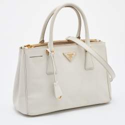 Prada White Saffiano Leather Medium Galleria Double Zip Tote