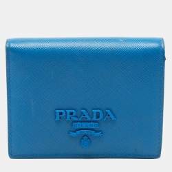 Pre Owned Prada Blue Saffiano Leather Bifold Compact Wallet