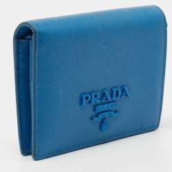 Pre Owned Prada Blue Saffiano Leather Bifold Compact Wallet