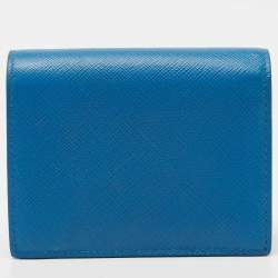 Pre Owned Prada Blue Saffiano Leather Bifold Compact Wallet
