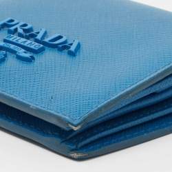 Pre Owned Prada Blue Saffiano Leather Bifold Compact Wallet