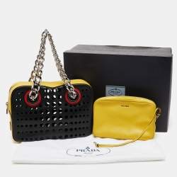 Pre Owned Prada Tri Color Perforated Leather City Fori Chain Bag