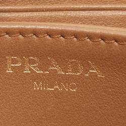 Prada Brown Leather Zip Around Compact Wallet