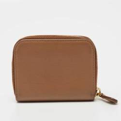Prada Brown Leather Zip Around Compact Wallet