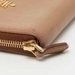 Prada Brown Leather Zip Around Compact Wallet