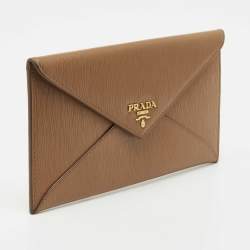 Prada Brown Move Leather Envelope Slim Wallet