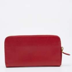 Prada Red Saffiano Leather Bow Zip Around Wallet