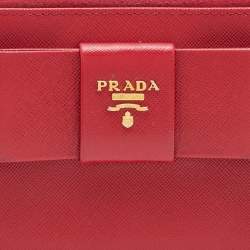 Prada Red Saffiano Leather Bow Zip Around Wallet