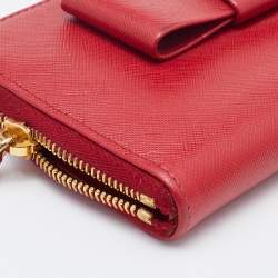 Prada Red Saffiano Leather Bow Zip Around Wallet